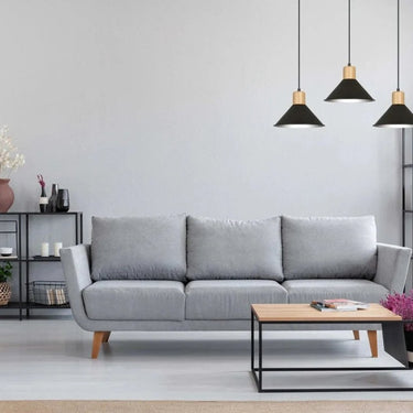 ROWEN 3-lichts hanglamp - Zwart met hout accenten