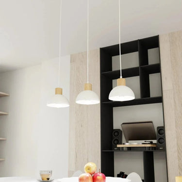 SECO 3-lichts hanglamp - Wit metaal met houten accenten