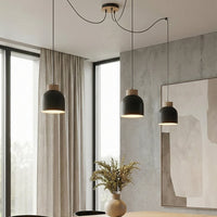 Kru hanglamp hout 3-lichts zwart