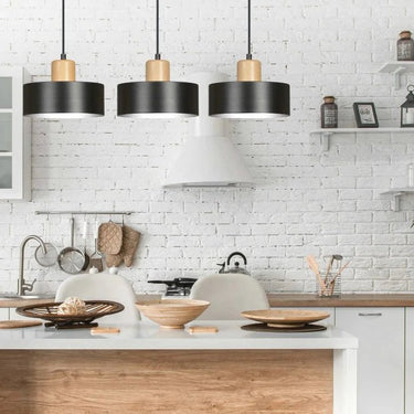 TORIN 3-lichts hanglamp - Zwart met hout