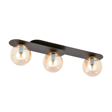 PLAZA 3-lichts plafondlamp - Amber glas - Zwart frame