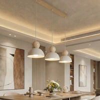 Kaki hanglamp hout 3-lichts wit naturel