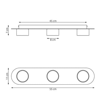DIAZ 3-lichts plafondlamp - Zwart frame
