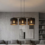 Karbon hanglamp textiel 3-lichts zwart hanglamp met lampenkap - sfeervol in een Modern interieur