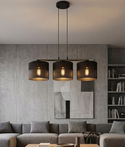 Karbon hanglamp textiel 3-lichts zwart