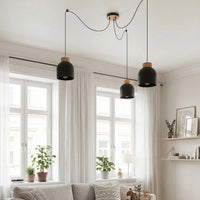 Kru hanglamp hout 3-lichts zwart