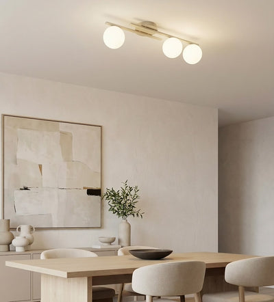 Kairo plafondlamp opaalwit glas 3-lichts mokka