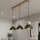 Kaki hanglamp hout 3-lichts zwart naturel hanglamp met lampenkap - sfeervol in een Scandinavisch interieur