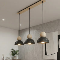 Kaki hanglamp hout 3-lichts zwart naturel