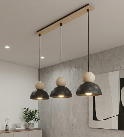 Kaki hanglamp hout 3-lichts zwart naturel