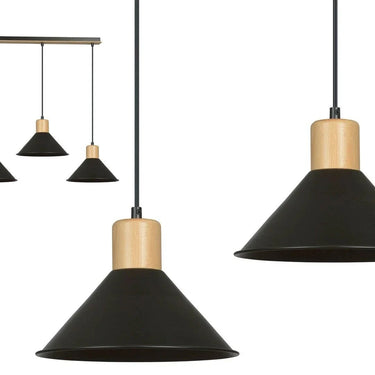 ROWEN 3-lichts hanglamp - Zwart met hout accenten
