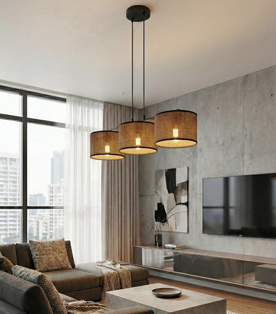 Eco hanglamp textiel 3-lichts bruin