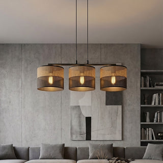 Karbon hanglamp textiel 3-lichts zwart bruin hanglamp met lampenkap - 70 cm breed