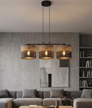 Karbon hanglamp textiel 3-lichts zwart bruin