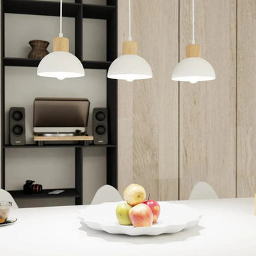 SECO 3-lichts hanglamp - Wit metaal met houten accenten