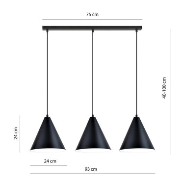 REBEL 3-lichts hanglamp - Zwart met witte binnenkant