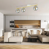 MONZA 3-lichts plafondlamp - Smoked glas - Wit-goud plafondlamp met ronde bol - 80 cm breed