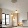 Loop hanglamp wit glas 3-lichts mokka naturel hanglamp met ronde bol - 23 cm breed