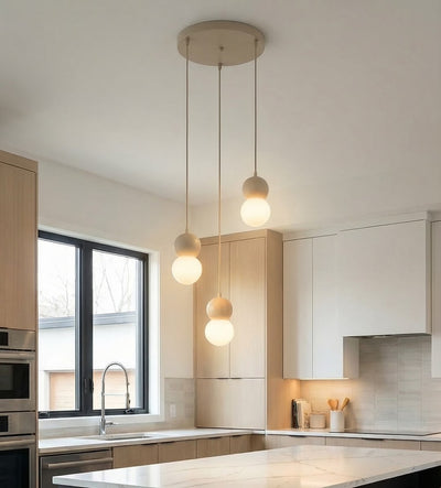 Loop hanglamp wit glas 3-lichts mokka naturel