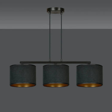 HILDE 3-lichts hanglamp - Zwart fluweel met goud interieur