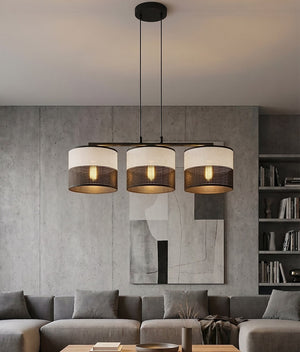 Karbon hanglamp textiel 3-lichts zwart grijs