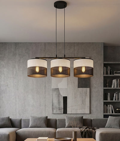 Karbon hanglamp textiel 3-lichts zwart grijs