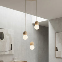 Loop hanglamp wit glas 3-lichts mokka naturel