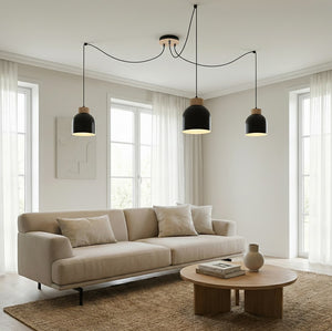 Kru wooden pendant lamp 3-light black