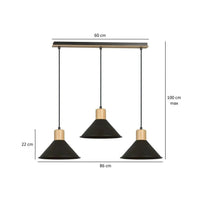 ROWEN 3-lichts hanglamp - Zwart met hout accenten - afbeelding 2