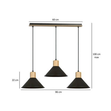 ROWEN 3-lichts hanglamp - Zwart met hout accenten