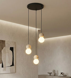 Loop hanglamp wit glas 3-lichts zwart naturel