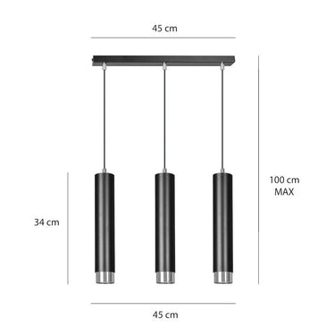 KIBO 3-lichts hanglamp - Zwart chroom