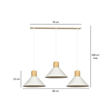 ROWEN 3-lichts hanglamp - Wit metaal hout