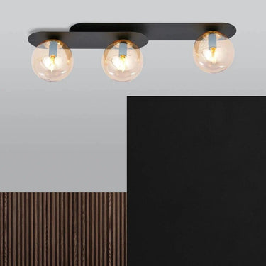 PLAZA 3-lichts plafondlamp - Amber glas - Zwart frame