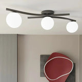 Mooier Thuis - OPUS 3-lichts plafondlamp - Wit glas - Zwart frame plafondlamp met ronde bol - 84 cm breed