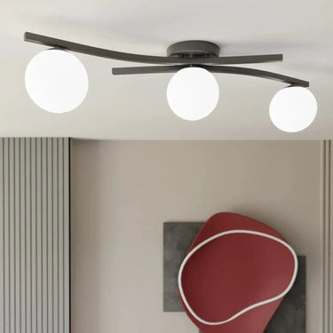OPUS 3-lichts plafondlamp - Wit glas - Zwart frame