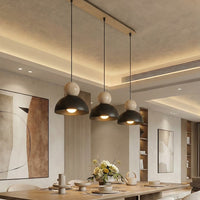 Kaki hanglamp hout 3-lichts zwart naturel