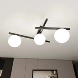 Mooier Thuis - SMART 3-lichts plafondlamp - Zwart met witte bollen plafondlamp met ronde bol - metaal en glas