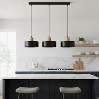 TORIN 3-lichts hanglamp - Zwart met hout hanglamp met lampenkap - afbeelding 6