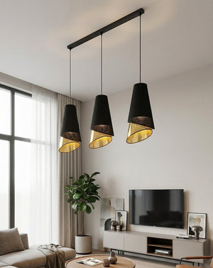 Moda hanglamp textiel 3-lichts zwart goud