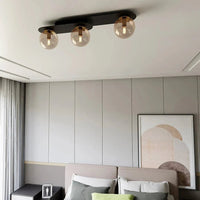 PLAZA 3-lichts plafondlamp - Amber glas - Zwart frame plafondlamp met ronde bol - afbeelding 7