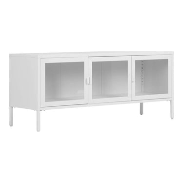 Brisbane TV-Möbel, weiß, Stahl und Glas, 130 cm