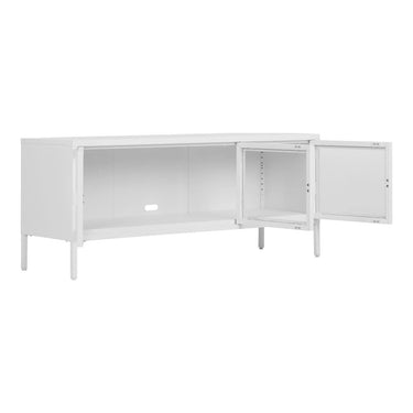 Brisbane TV-Möbel, weiß, Stahl und Glas, 130 cm