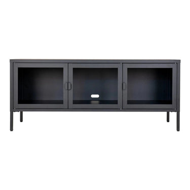 Brisbane TV-Möbel, schwarzer Stahl und Glas, 130 cm