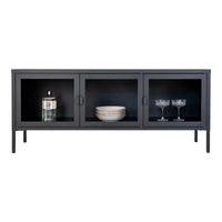 House of Nordic Brisbane TV-meubel zwart van staal en glas 130 cm