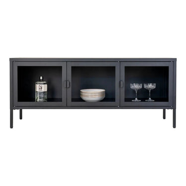 Brisbane TV-Möbel, schwarzer Stahl und Glas, 130 cm