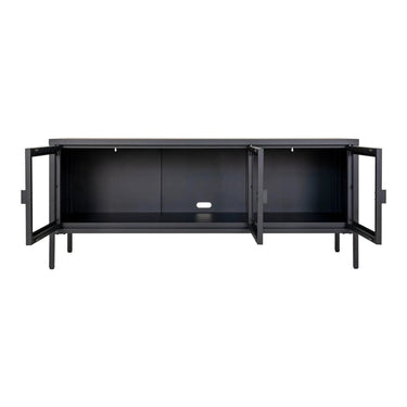 Brisbane TV-Möbel, schwarzer Stahl und Glas, 130 cm