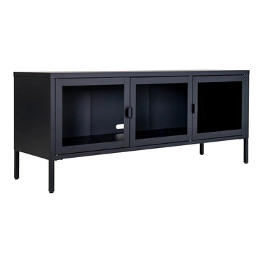 Brisbane TV-Möbel, schwarzer Stahl und Glas, 130 cm