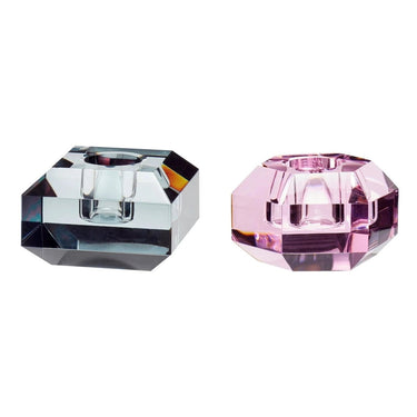 Edelstein-Kerzenhalter rosa/grau (2er-Set)