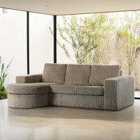 MT Loft 3-zits hoekbank ribstof met ovale lounge L+R - Tillia Beige - Mooier Thuis